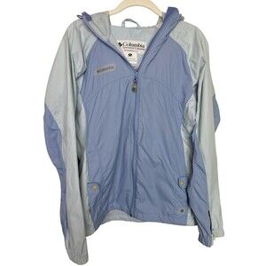 Columbia Medium Rain Jacket Blue Nylon Full Zip Hooded Drawstring Ventilated